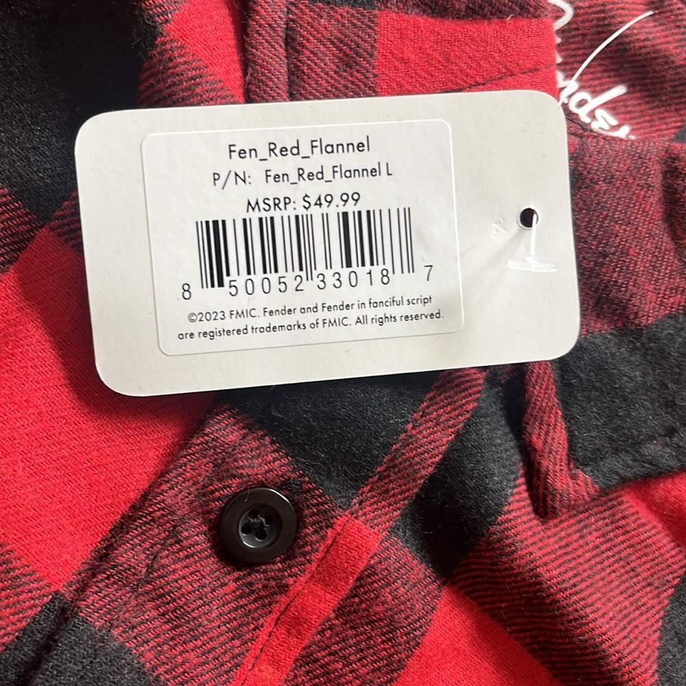 NWT Fender Red Black Flannel Long Sleeve Button-Up Shirt Size L Guitar Shacket - Picture 4 of 5